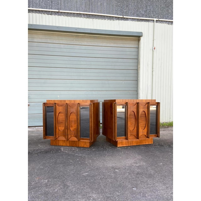 Pair of Mid Century Modern Brutalist Nightstands + Inset Smoked Mirrors | by Tobago For Sale - Image 13 of 13