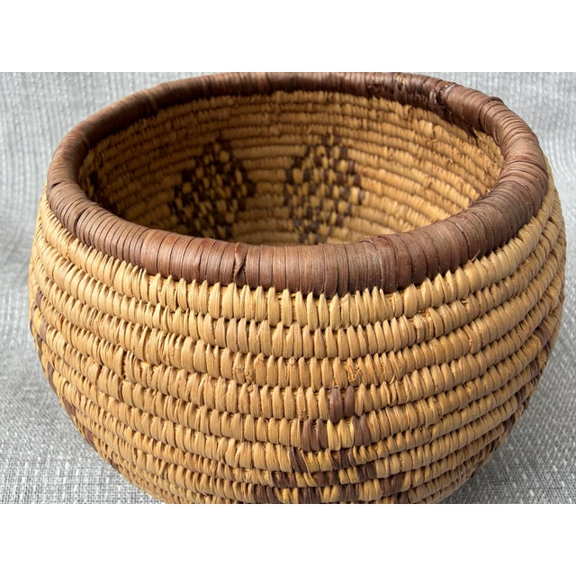 Woven Vintage Geometric Coil Basket For Sale - Image 4 of 15