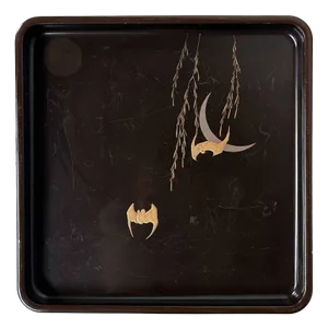 Urushi Lacquerware Bat and Moon Tray, 1890s