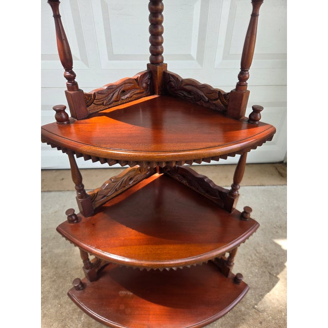Brown Early 20th Century Eastlake Revival 5-Tier Mahogany Corner Etagere Shelf For Sale - Image 8 of 11