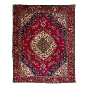 Vintage Persian Designed Tabriz Handmade Wool Rug in Red