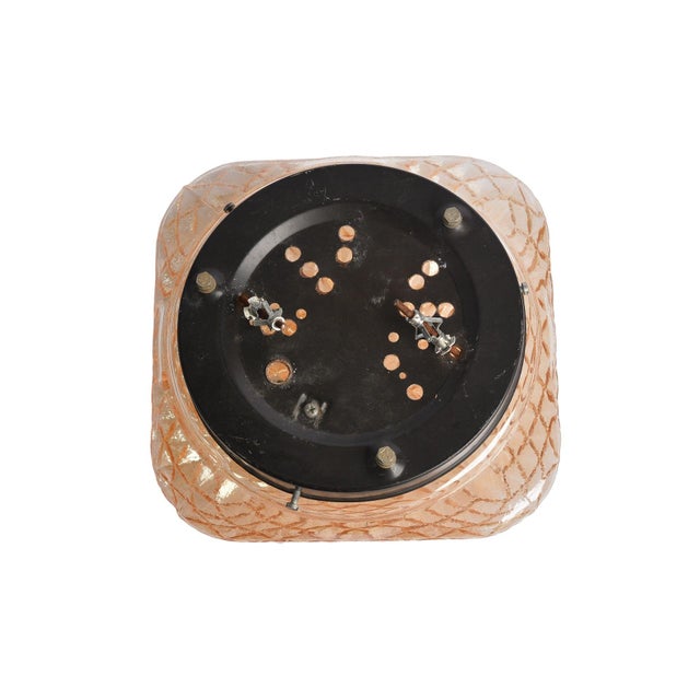 Glass Mid Century Diamond Shell Cut Clear Peach Color Glass Pattern Flush Mount Ceiling Light For Sale - Image 7 of 7