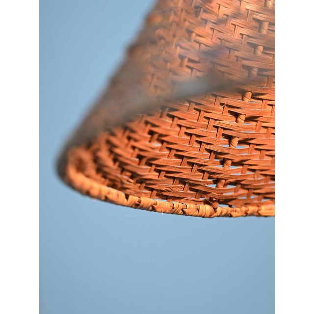 Wood Piano Lamp with Lampshade in Rattan, 1960s For Sale - Image 7 of 12