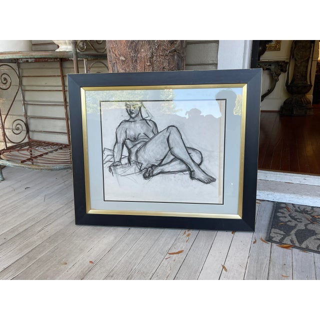 Mid Century Female Nude Drawing, Framed For Sale - Image 4 of 7