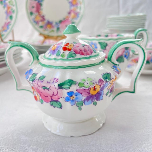 Ceramic Crown Staffordshire fine bone china // springtime floral hand-painted design // floral fine china // made in England // colorful palette For Sale - Image 7 of 10