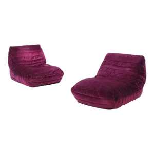 A Pair of French Upholstered Togo Style Lounge Chairs in the Manner of Michel Ducaroy, C 1990.