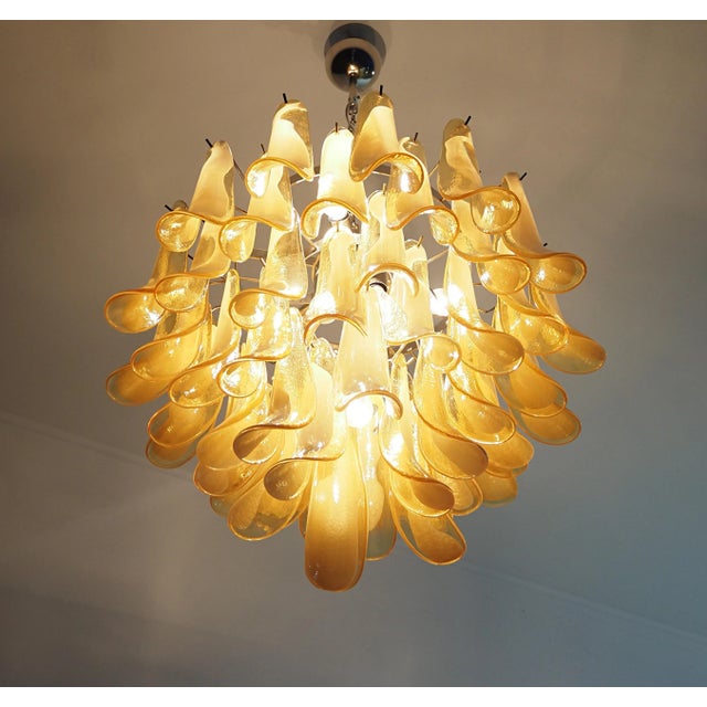 Italian Murano Style Chandelier, 53 Caramel Lattimo Glass Petals, Mazzega Style For Sale - Image 11 of 12
