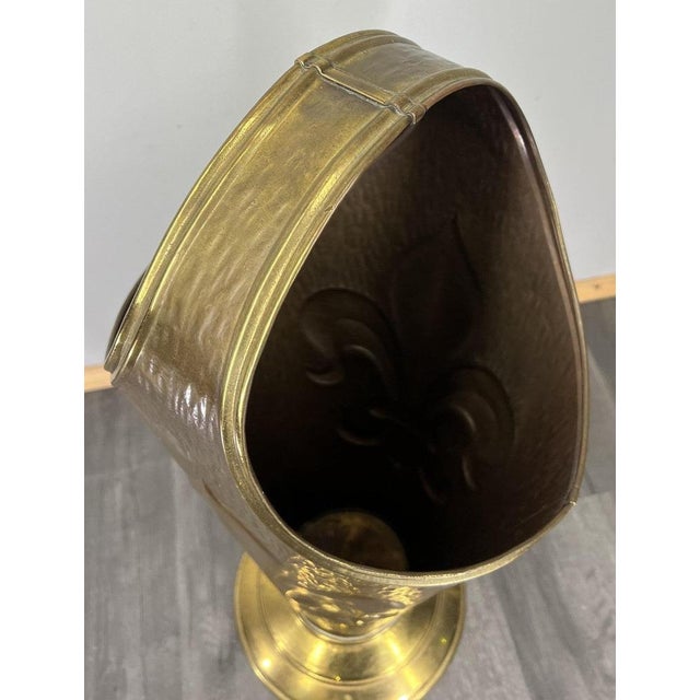 Metal Vintage French Style Carved Brass Umbrella Stand For Sale - Image 7 of 10