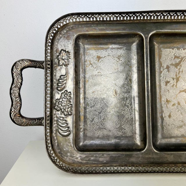 Metal Antique Footed Serving Plate For Sale - Image 7 of 11