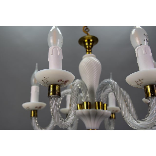 Italian Murano White Clear and Milk Glass Six-Arm Chandelier, 1950s For Sale - Image 12 of 18