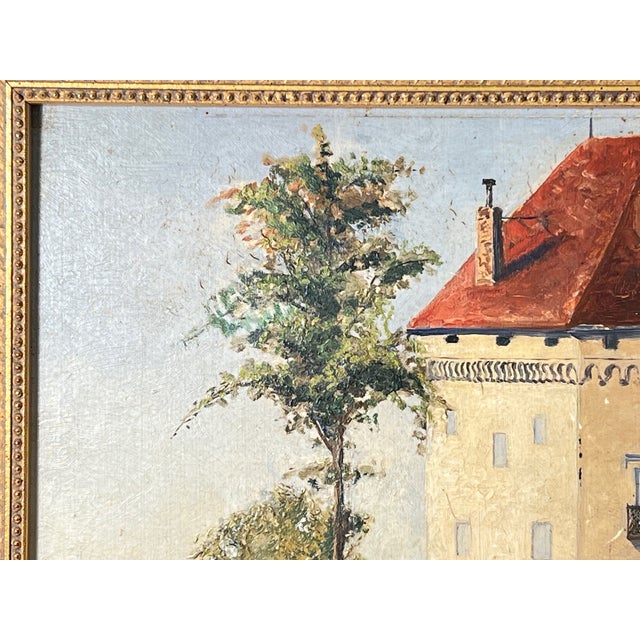 Rustic European Framed Antique Italian Villa Landscape Oil on Board Painting For Sale - Image 3 of 10