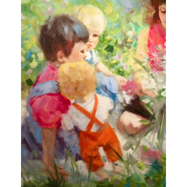 Late 20th Century Louis Van Der Beesen "Children Playing In A Field" Large Oil Painting On Canvas C. 1980 Painting For Sale - Image 5 of 8