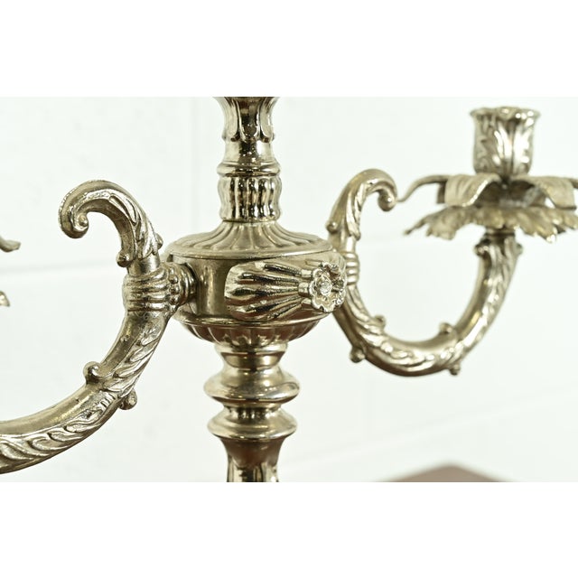 Metal Tiffany & Co. Style Antique Victorian Silverplate Three-Light Candelabra For Sale - Image 7 of 12