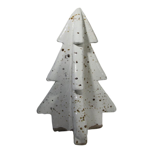 Vintage Pottery Barn Holiday Speckled Christmas Tree Fired Terracotta Figure For Sale