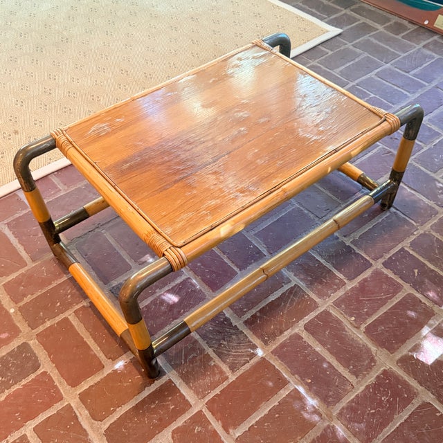 Mid-Century Modern 1970s Bamboo & Brass Coffee Table For Sale - Image 3 of 10