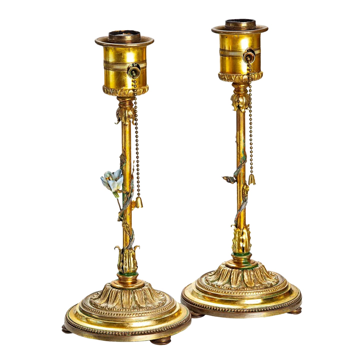 1940s Gold Lamps with Ceramic Flower Pair Chairish