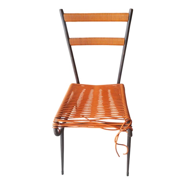 Metal Chair with Woven Plastic Seat, 1960s For Sale
