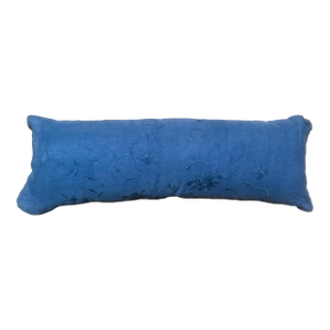 Vintage Bella Notte Linens Long Lumber Pillow in Mineral Blue Linen and Cream White
