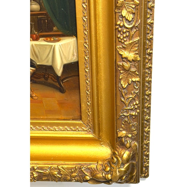 19th Century Biedermeier Genre Painting “The Surprise" Oil on Tin Original Frame For Sale - Image 13 of 14