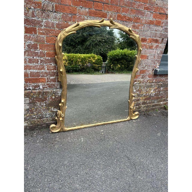 Glass Large Antique English Shaped Gilt Overmantle Mirror For Sale - Image 7 of 7