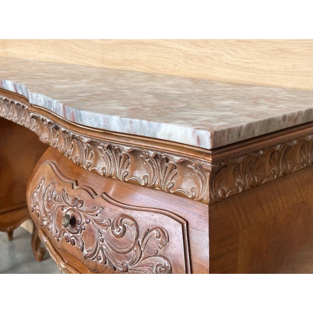 Mid 20th Century Vanity Baroque Spanish, Dressing Table, Hand Carved Walnut & Burl For Sale - Image 4 of 18