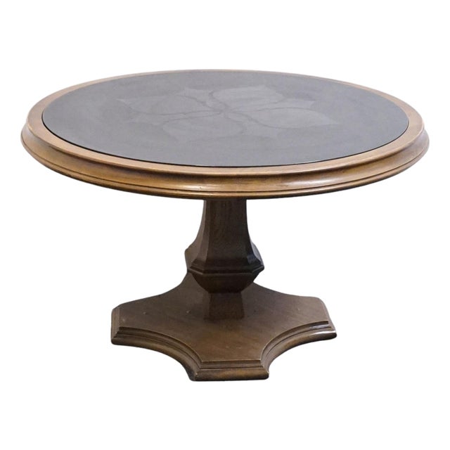 Gordon's Fine Furniture Solid Walnut Spanish Mediterranean 44" Round Game Table W. Faux Granite Top For Sale
