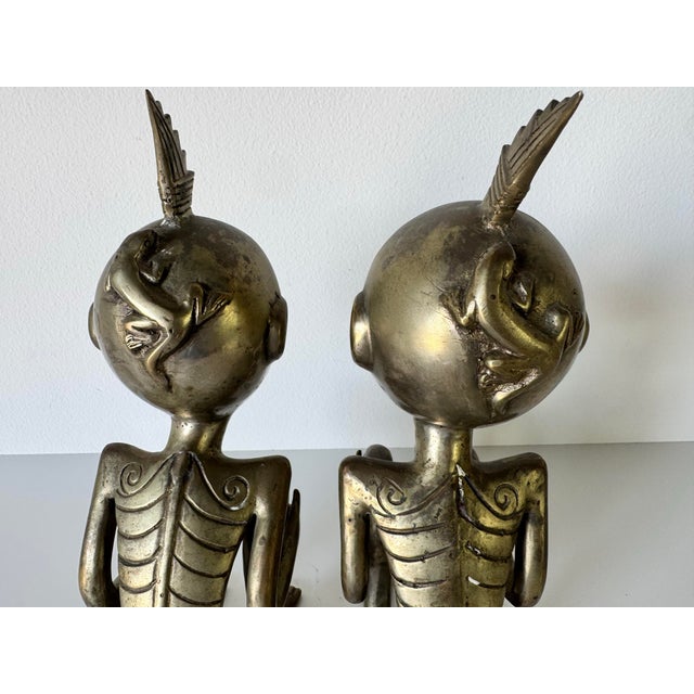 Pair of Vintage African Primitive Tribal Bronze Nude Sculptures For Sale - Image 11 of 12