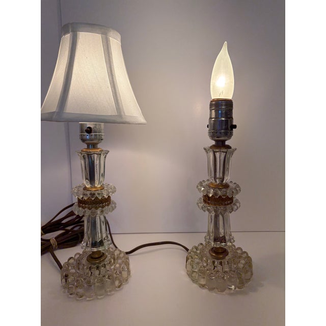 Mid-Century Modern Vintage 1930's Crystal Round Boudoir Lamps - a Pair For Sale - Image 3 of 9