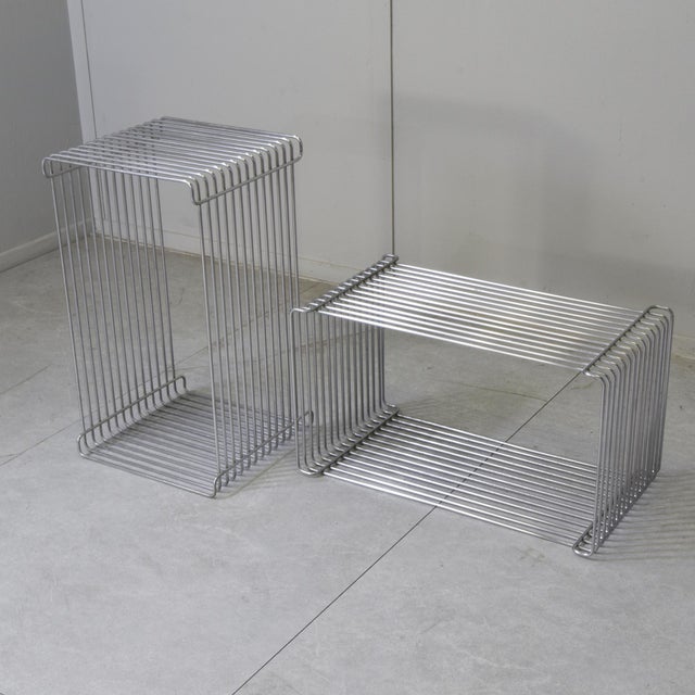 Metal Wire Steel Pantonova Side Tables by Verner Panton for Fritz Hansen, 1970s, Set of 2 For Sale - Image 7 of 7