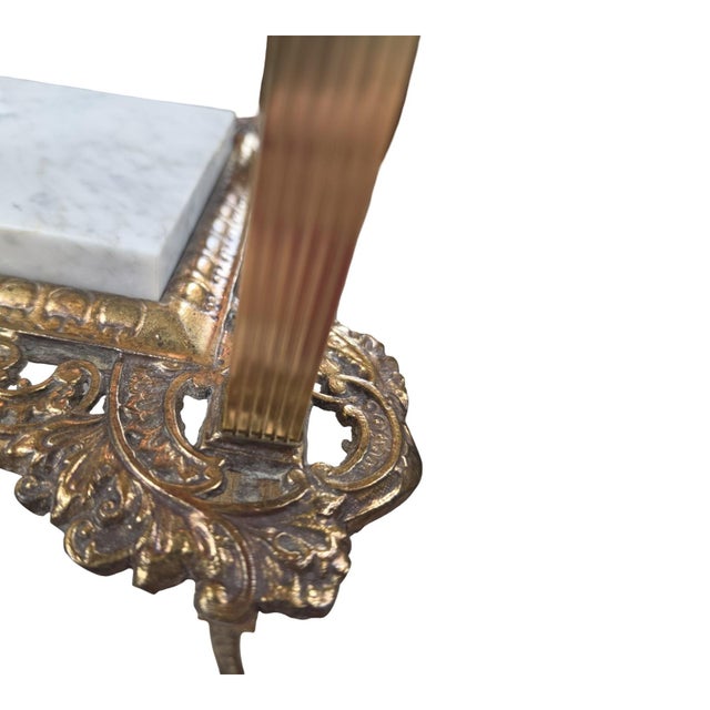 Vintage Hollywood Regency 2-Tier Brass & Marble Stand For Sale - Image 10 of 12