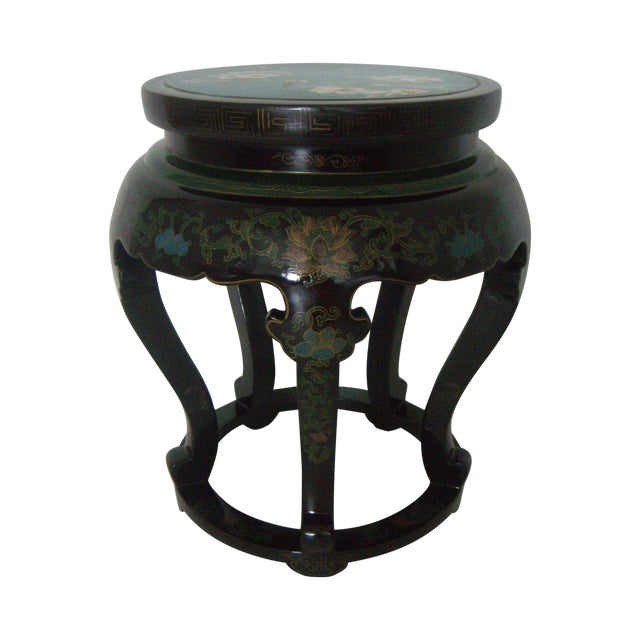 Antique Chinese Cloisonné & Black Lacquer Drum/Side Table ...