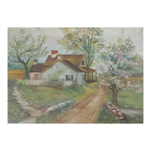 Vintage Rustic Pastoral Cottage Painting