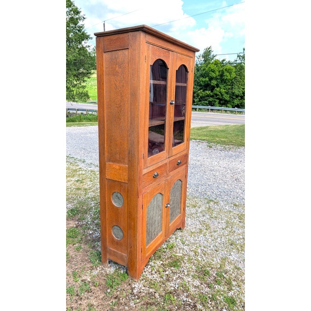 Antique Oak Flat Wall Pie Safe Cupboard W Pierced Tin Panel Bottom 1900s 1 Piece For Sale In Cleveland - Image 6 of 18