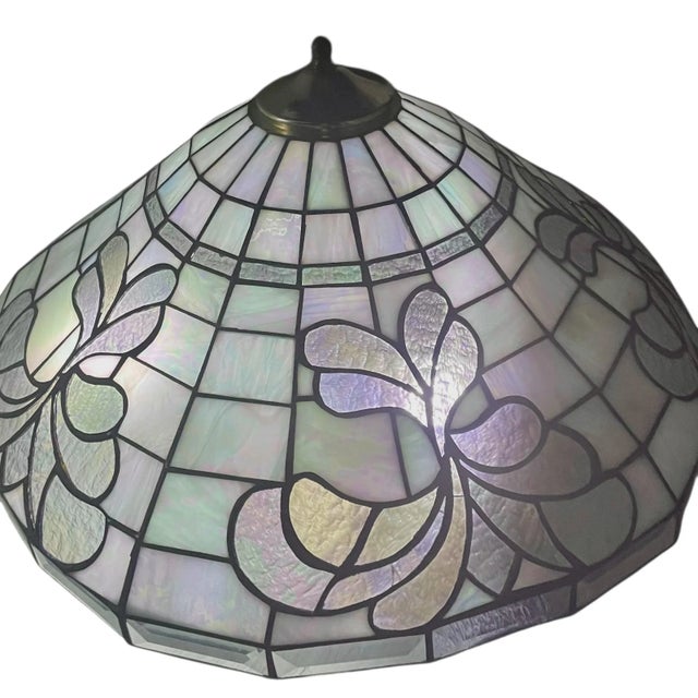 Vintage Tiffany Style Stained Hanging Lamp Shade. 1980s. Soft Colors For Sale - Image 9 of 9