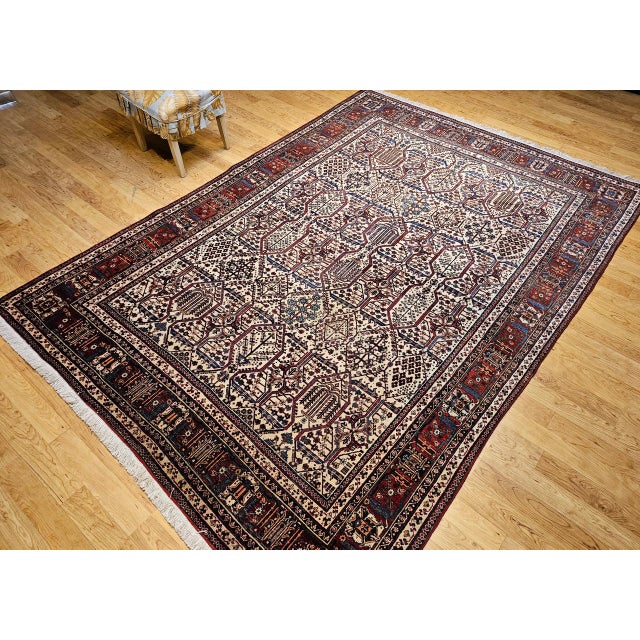 Textile Vintage Joshegan Kashan Rug, Hand-Knotted Wool, Allover Weeping Willow Pattern, Ivory & Blue, 8x11 For Sale - Image 7 of 17