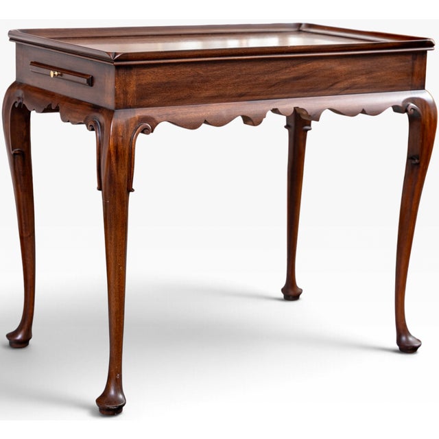 Queen Anne Vintage Henkel Harris Queen Anne Mahogany Tea Table With Candle Slides For Sale - Image 3 of 11
