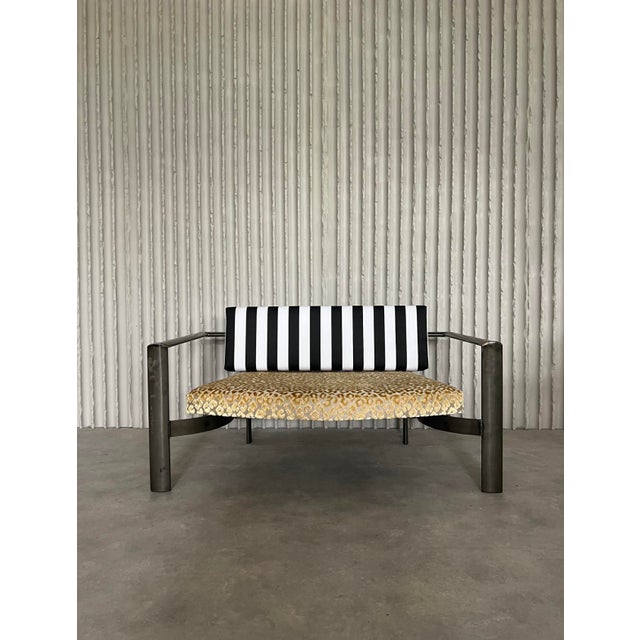 Black Loveseat in Steel and Upholstery, Netherlands, 1980s For Sale - Image 8 of 9