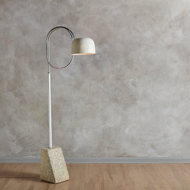 Metal White Squiggle Floor Lamp with Stone Base, Italy 1970s For Sale - Image 7 of 11