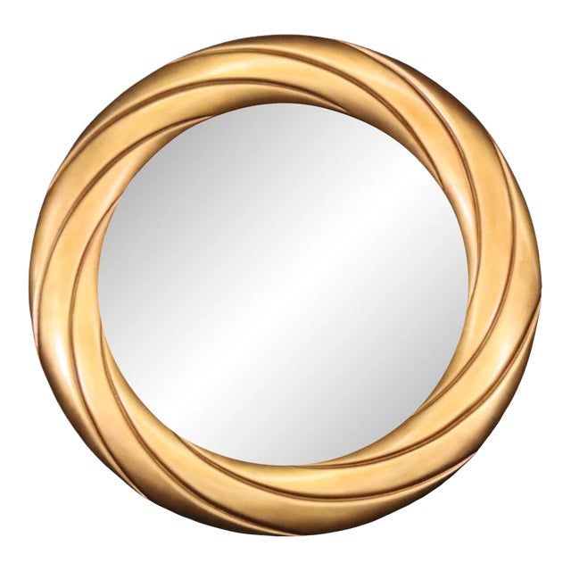 Large Beveled Circular Wall Mirror in Gold For Sale