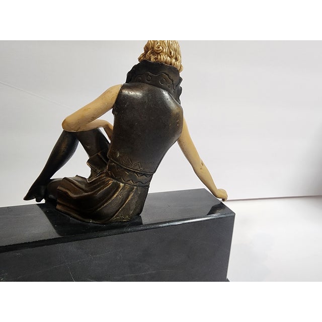 1930s 1930s Art Deco "Flapper Girl on a Wall" Bronze and Galalith Sculpture For Sale - Image 5 of 8