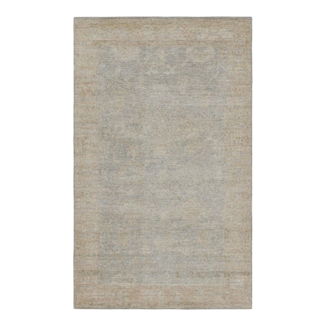 Rug & Kilim’s Oushak Style Rug in Beige-Brown and Gray With Floral Patterns For Sale