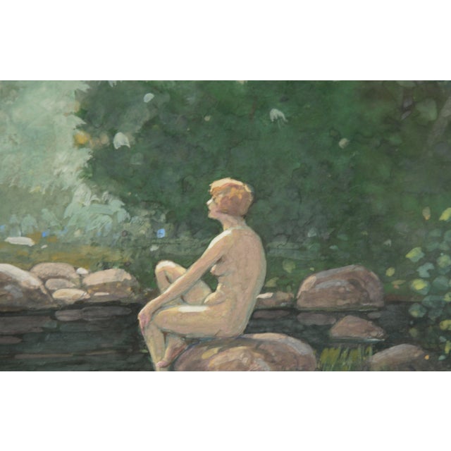 Green Lady by the Pond, 1920's Art Nouveau Nude Figurative Landscape by John Jay Baumgartner For Sale - Image 8 of 10