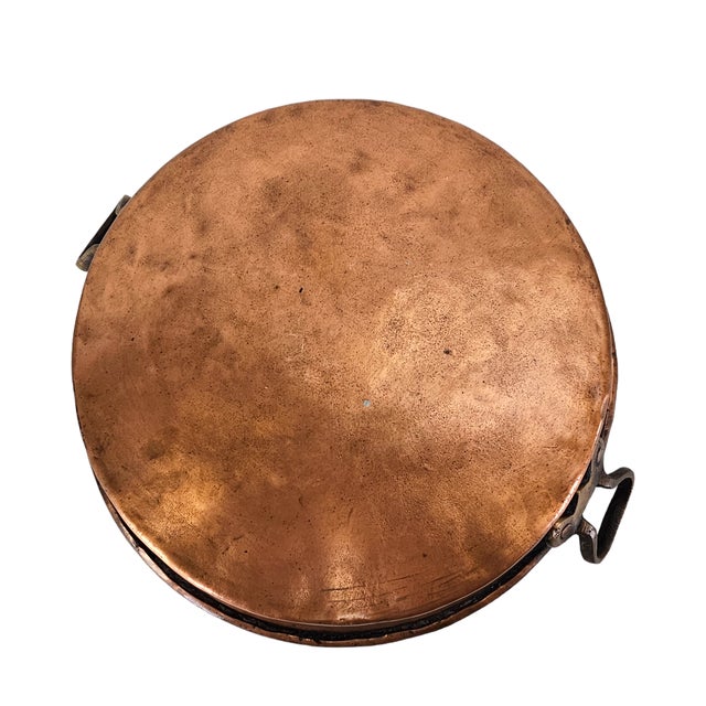 Antique 19th Hammered Solid Copper Pan Brass Handle Tin Lined 19th C For Sale - Image 11 of 12