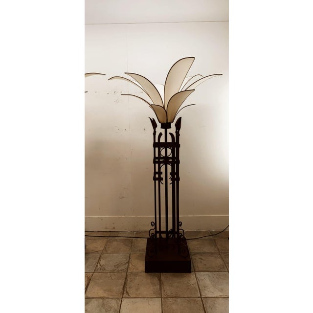 Beige Vintage Iron Palm Tre Floor Lamp with Fabric Petals For Sale - Image 8 of 18