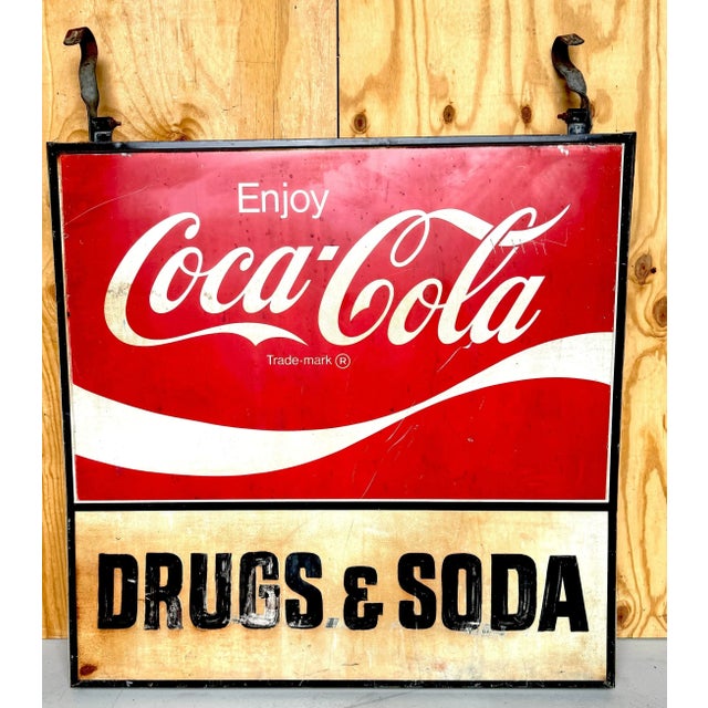 Pop Art 1960s Coca-Cola Trade Sign 'Drugs & Soda' From WPB, Florida Clematis Street For Sale - Image 3 of 12