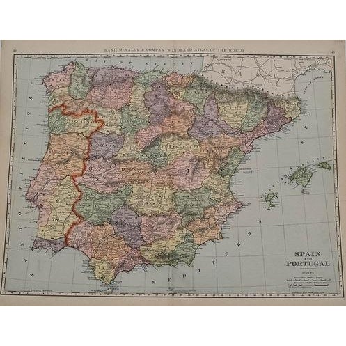 1893 Rand McNally Map of Spain & Portugal For Sale