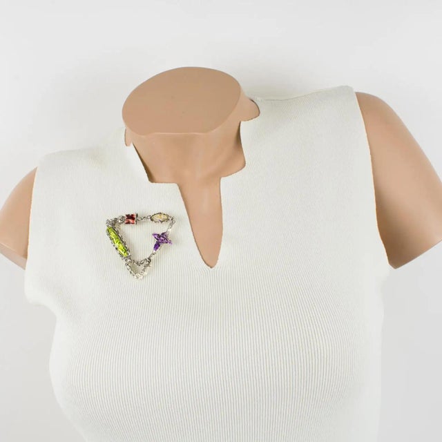 1990s Christian Lacroix Silvered Brutalist Brooch with Multicolor Enamel For Sale - Image 5 of 9
