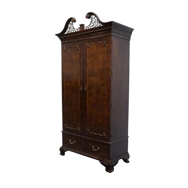 CENTURY FURNITURE Solid Mahogany Traditional Chippendale Style 47" Clothing Armoire w. Pierced Wood Pediment 96" High 47"...