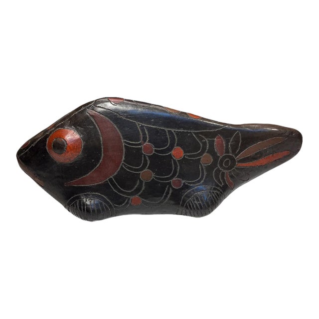 Vintage Mexican Tonalá Burnished Pottery Fish Sculpture For Sale