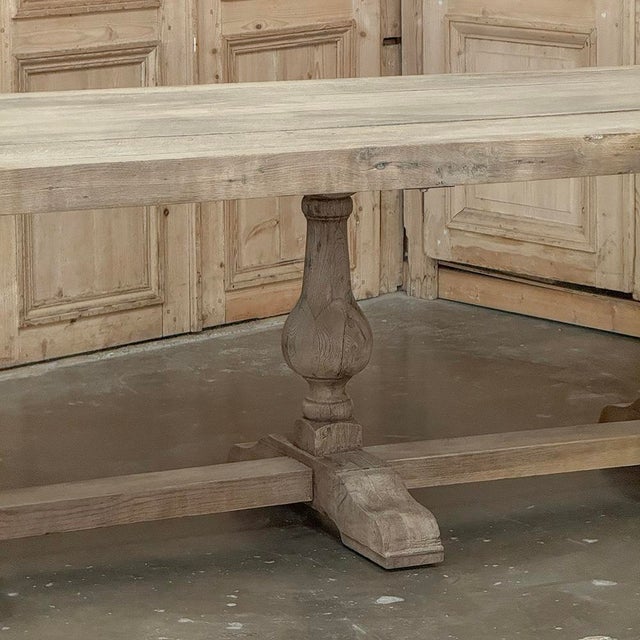 Grand Italian Rustic Trestle Table in Stripped Oak For Sale - Image 10 of 18